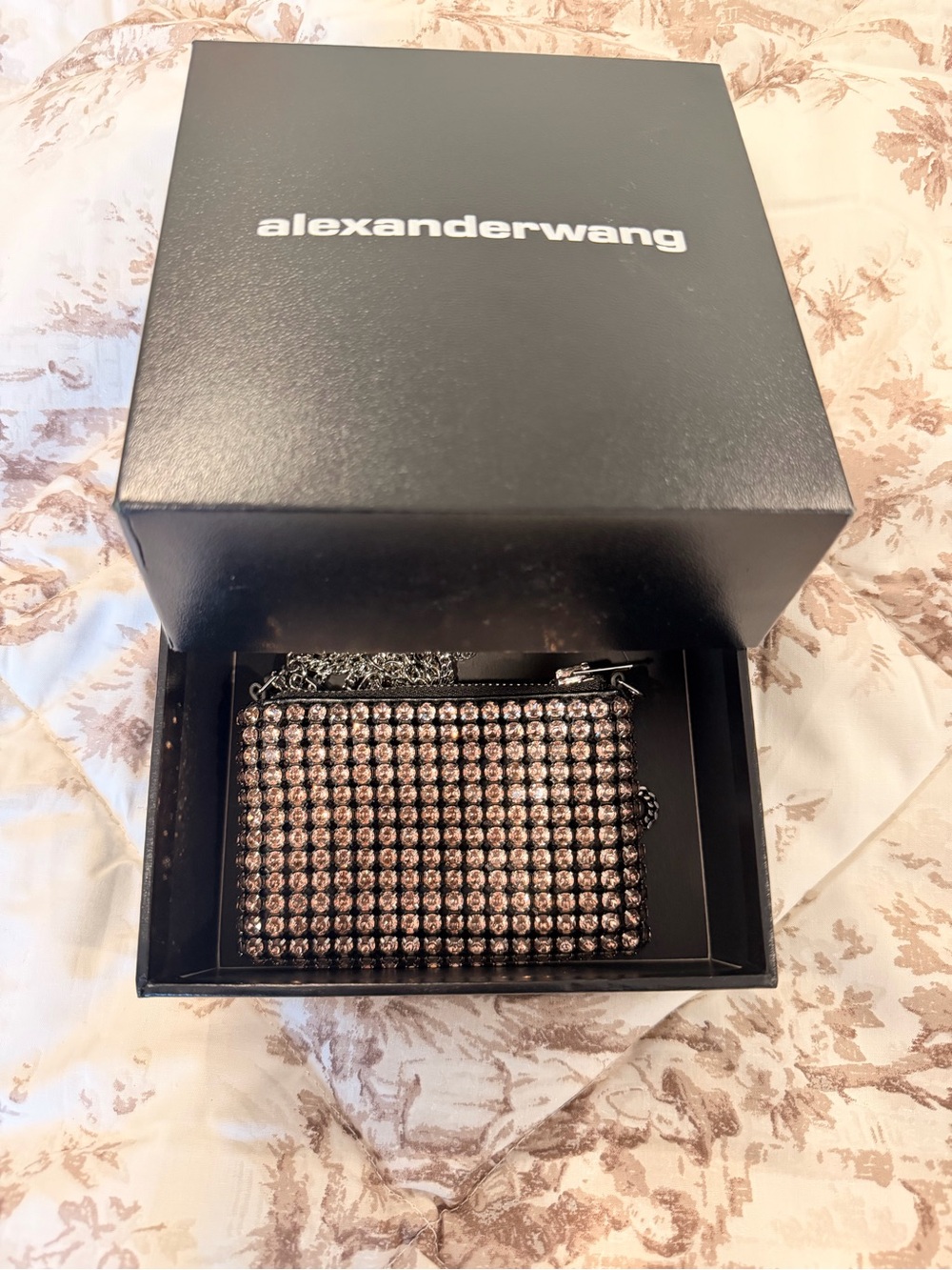Alexander Wang Men's Crystal-Embellished Black Chain Wallet - Rose Gold Crystals